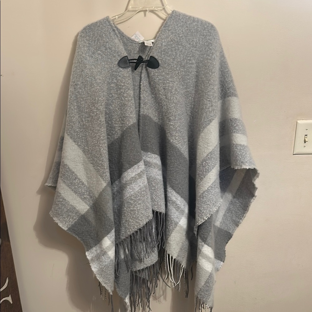 Gray Plaid Women's Sweater Poncho